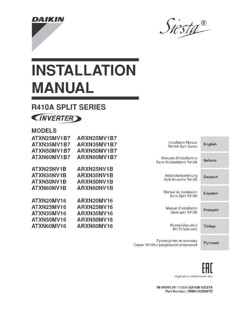 Page n°1 - Manuel utilisateur Daikin ATXN60MV16