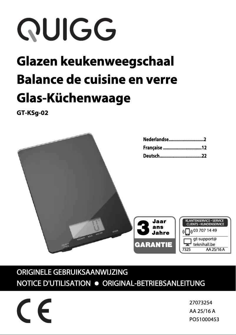 Page 1 de la notice Manuel utilisateur Quigg GT-KSg-02