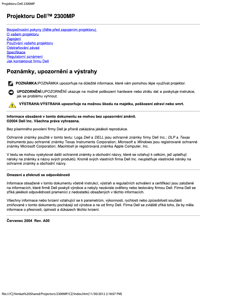 Page 1 de la notice Manuel utilisateur Dell 2300MP