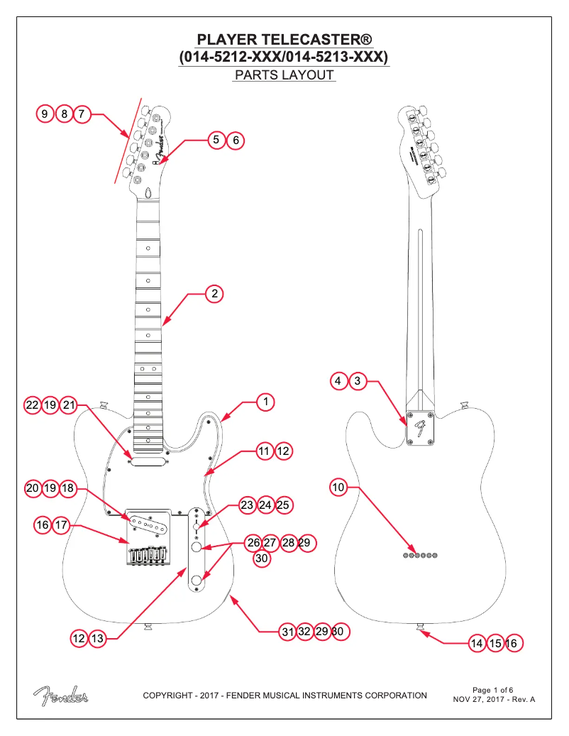Imagen de la primera página del manual del dispositivo Player Telecaster