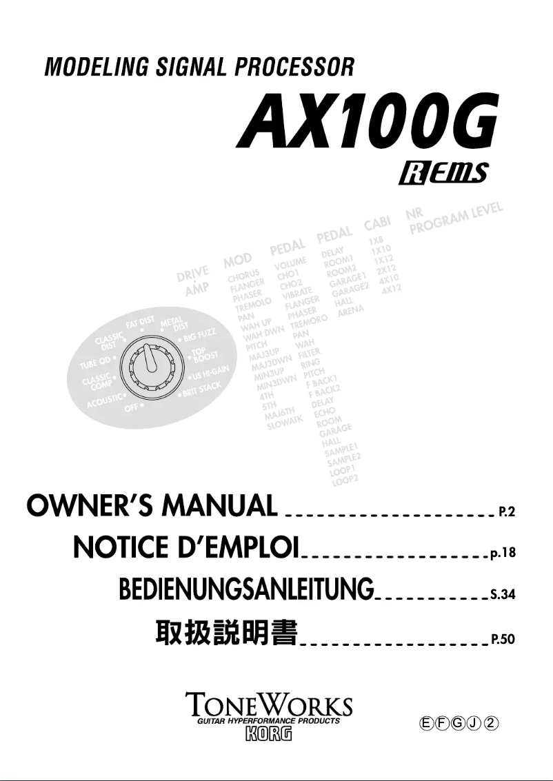 Image de la première page du manuel de l'appareil AX100G