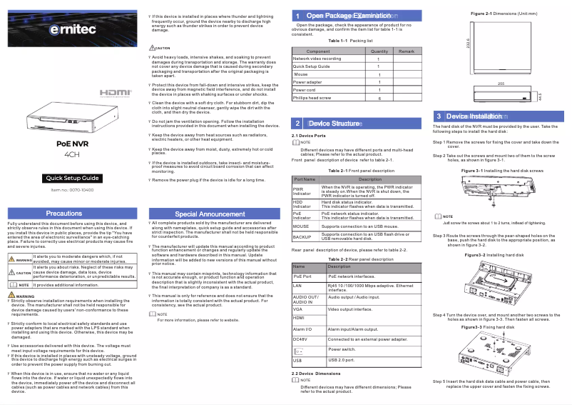 Page n°1 - Manuel utilisateur Ernitec 0070-10400