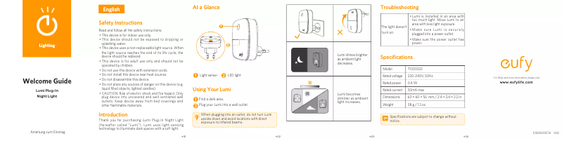 Imagen de la primera página del manual del dispositivo Lumi Plug-in Night Light