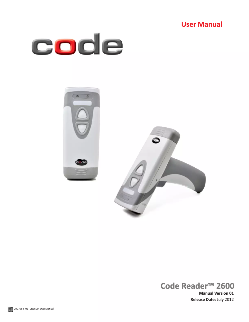 Page n°1 - Manuel utilisateur Code Reader 2600