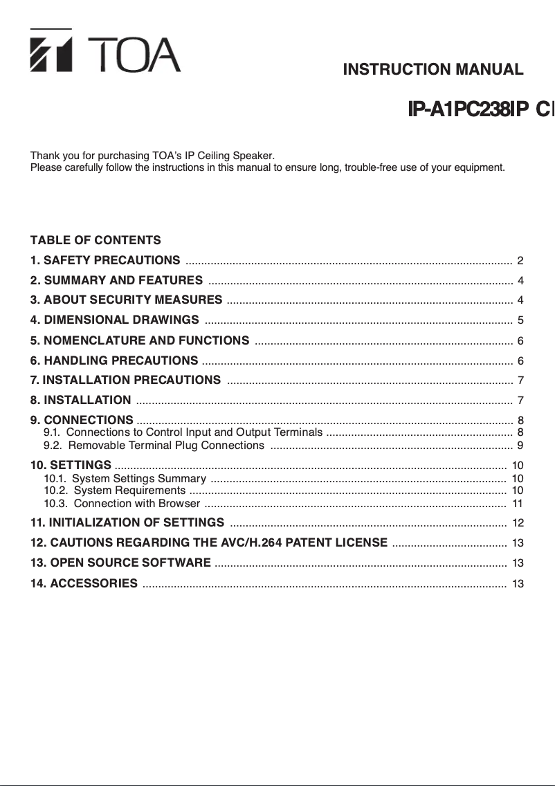 Image de la première page du manuel de l'appareil IP-A1PC238