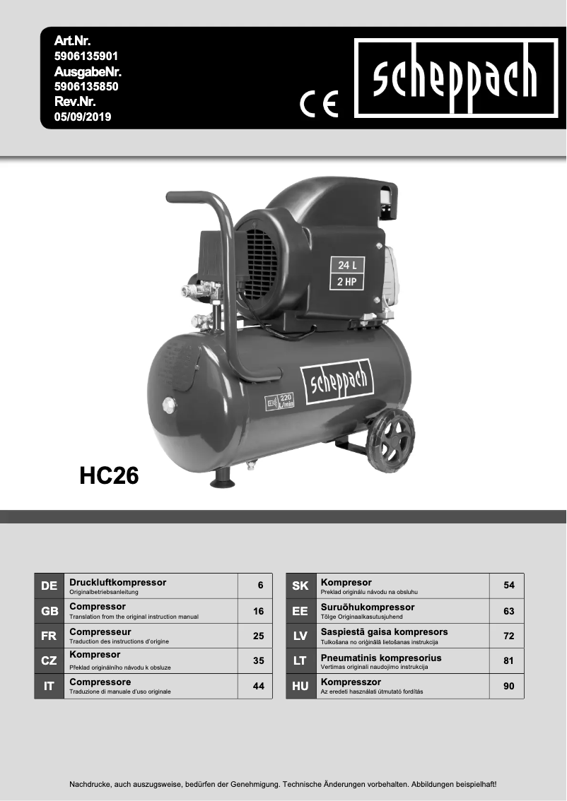 Page n°1 - Manuel utilisateur Scheppach HC26