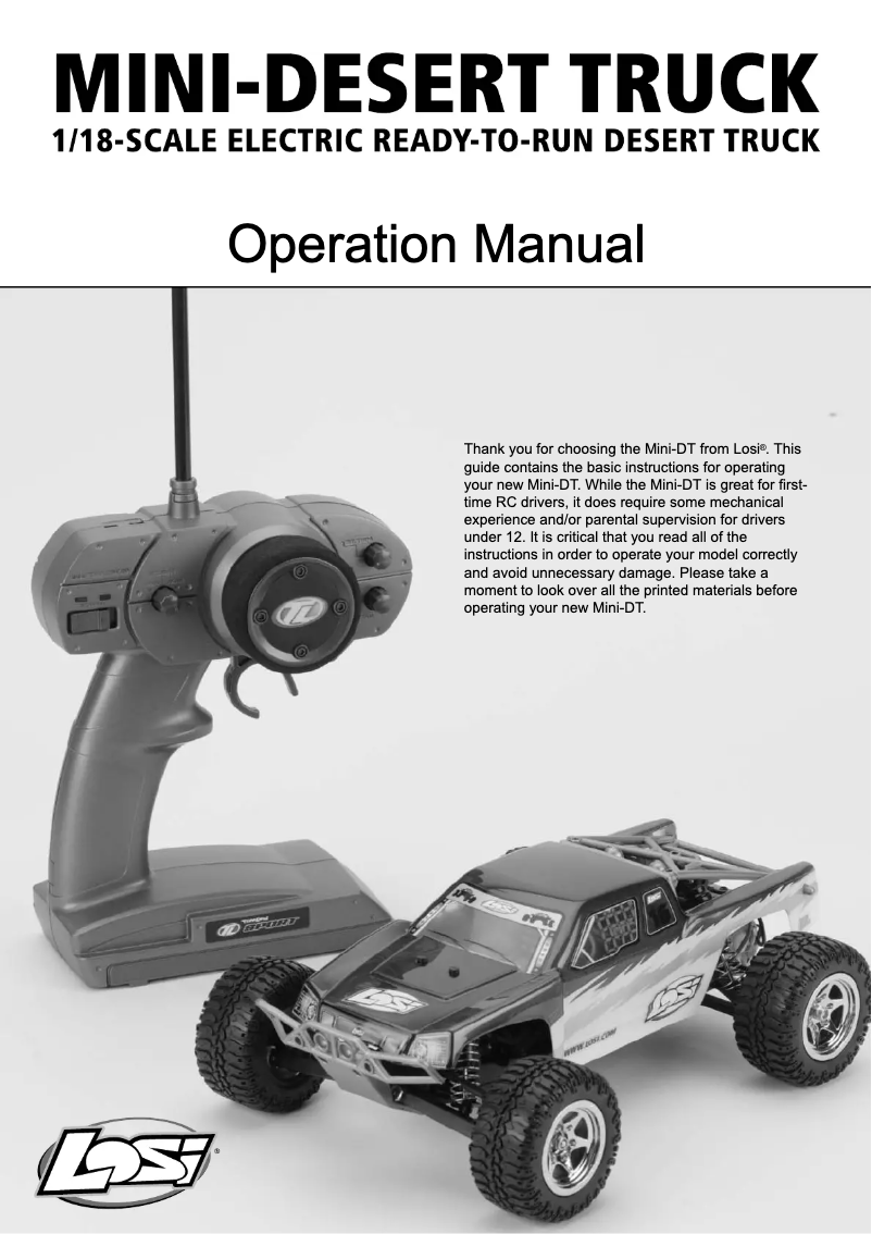 Page 1 de la notice Manuel utilisateur Losi 1/18 Mini-Desert Truck RTR