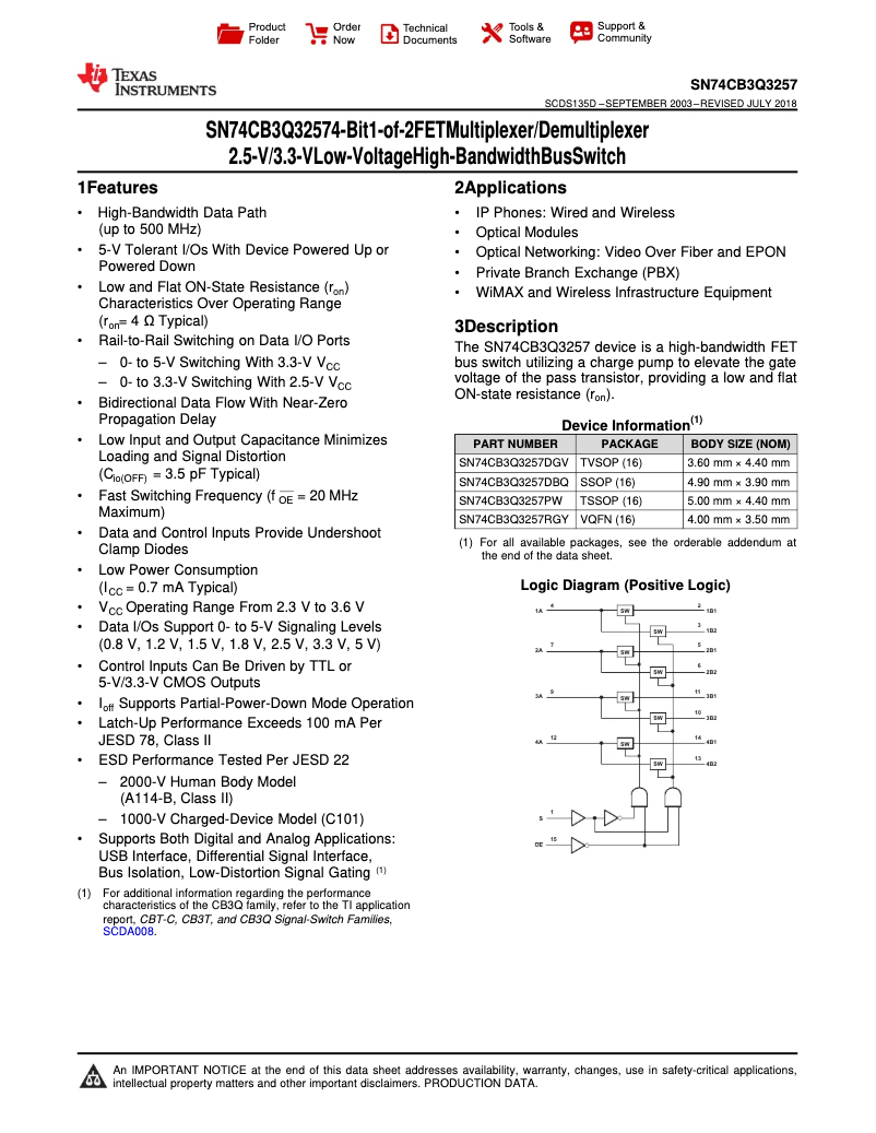 Page 1 de la notice Manuel utilisateur Texas Instruments SN74CB3Q3257PWR