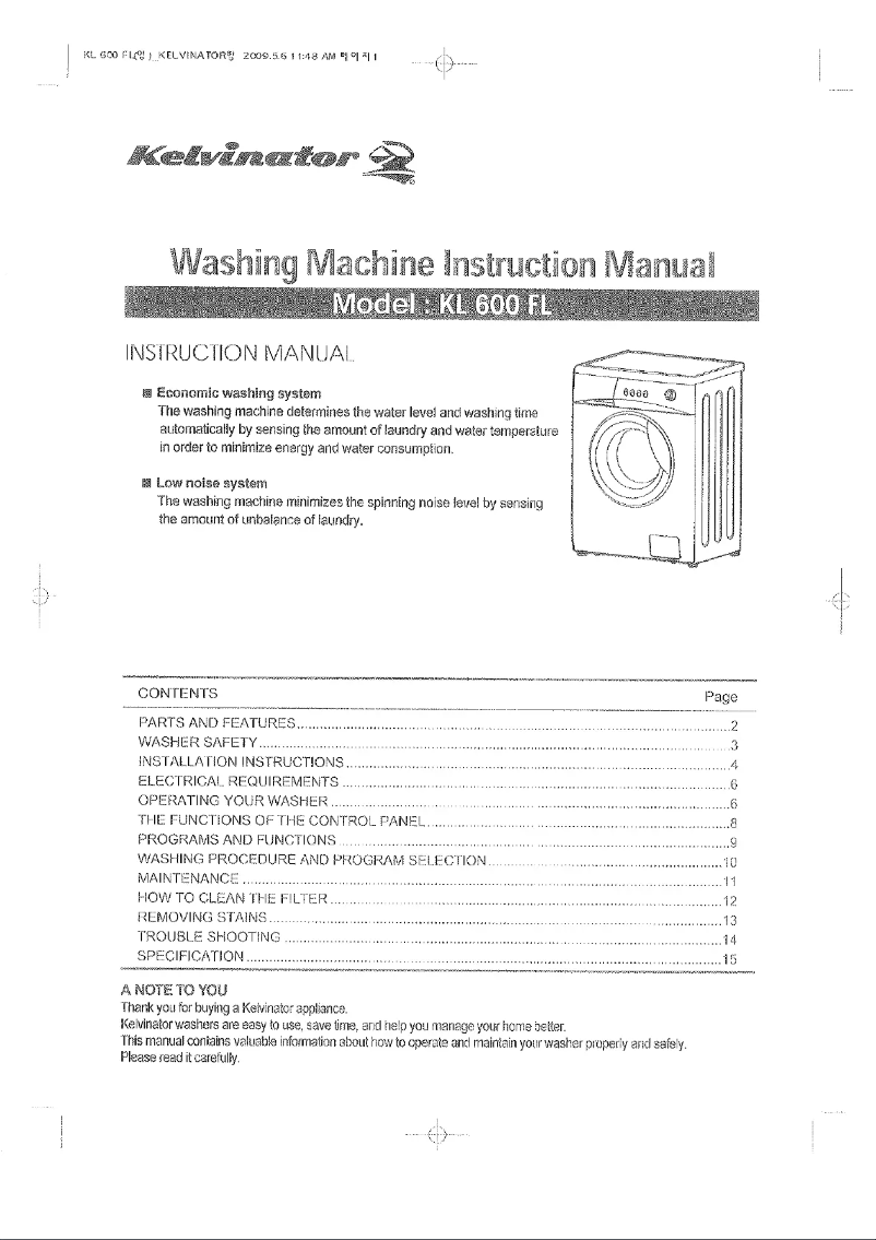 Page 1 de la notice Manuel utilisateur Kelvinator KL600FL