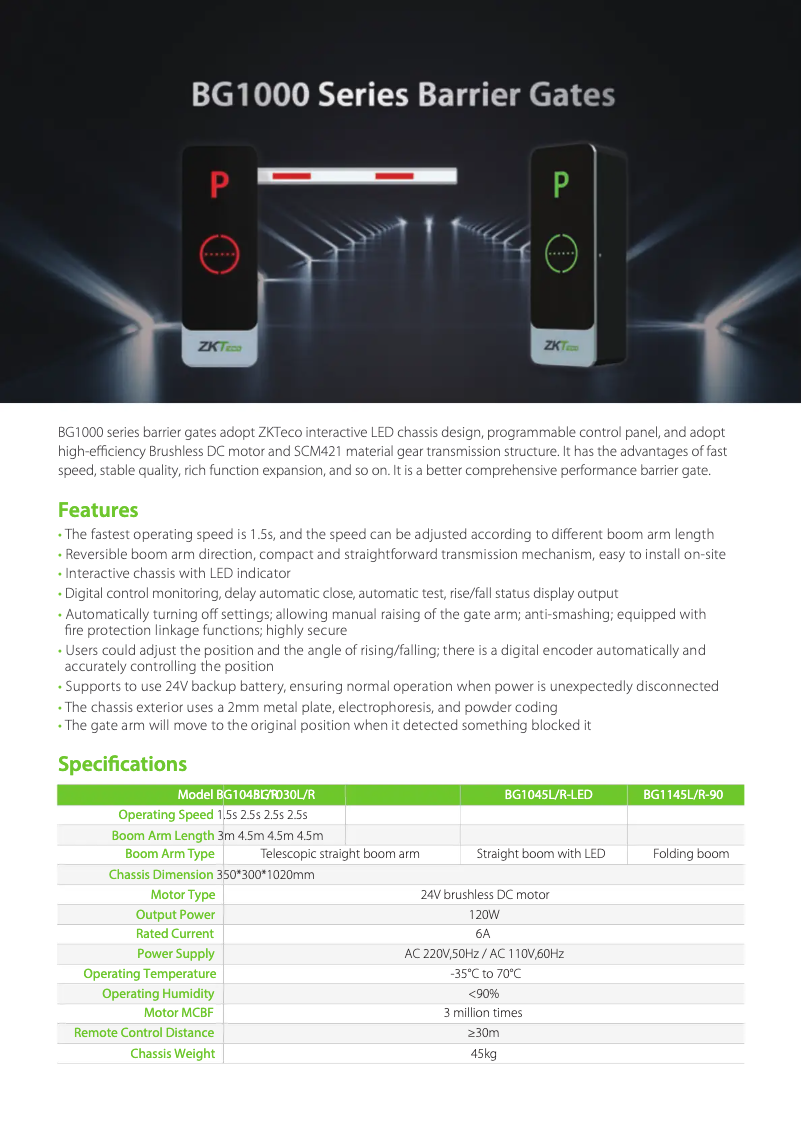 Page n°1 - Fiche technique ZKTeco BG1000