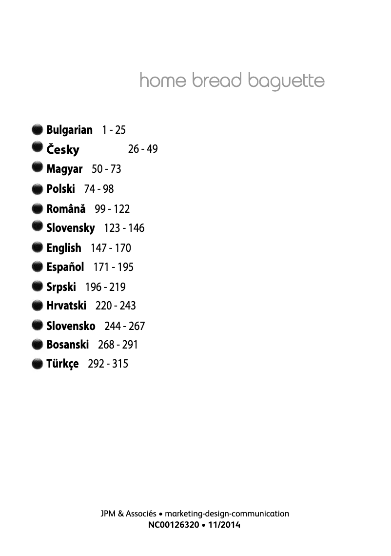 Image de la première page du manuel de l'appareil Home Bread Baguette PF6101