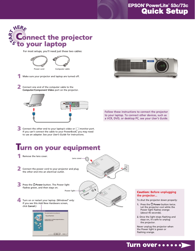 Page 1 de la notice Manuel utilisateur Epson PowerLite 53c