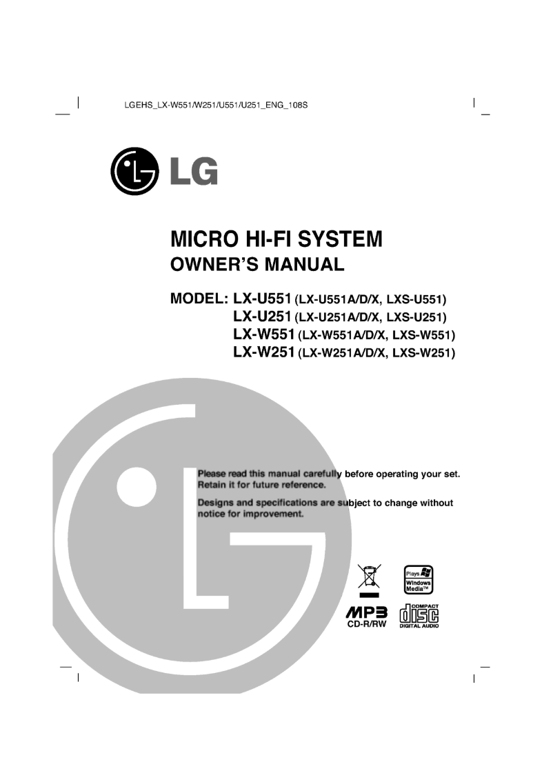 Page n°1 - Manuel utilisateur LG LX-U551