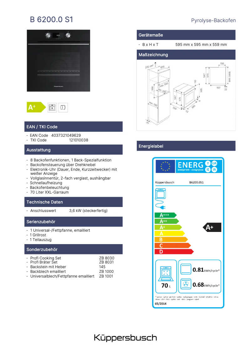 Page 1 de la notice Label énergétique Küppersbusch B6200.0S1