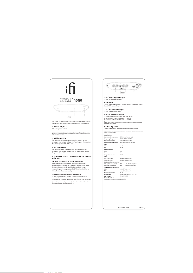 Page n°1 - Manuel utilisateur iFi Audio ZEN Air Phono