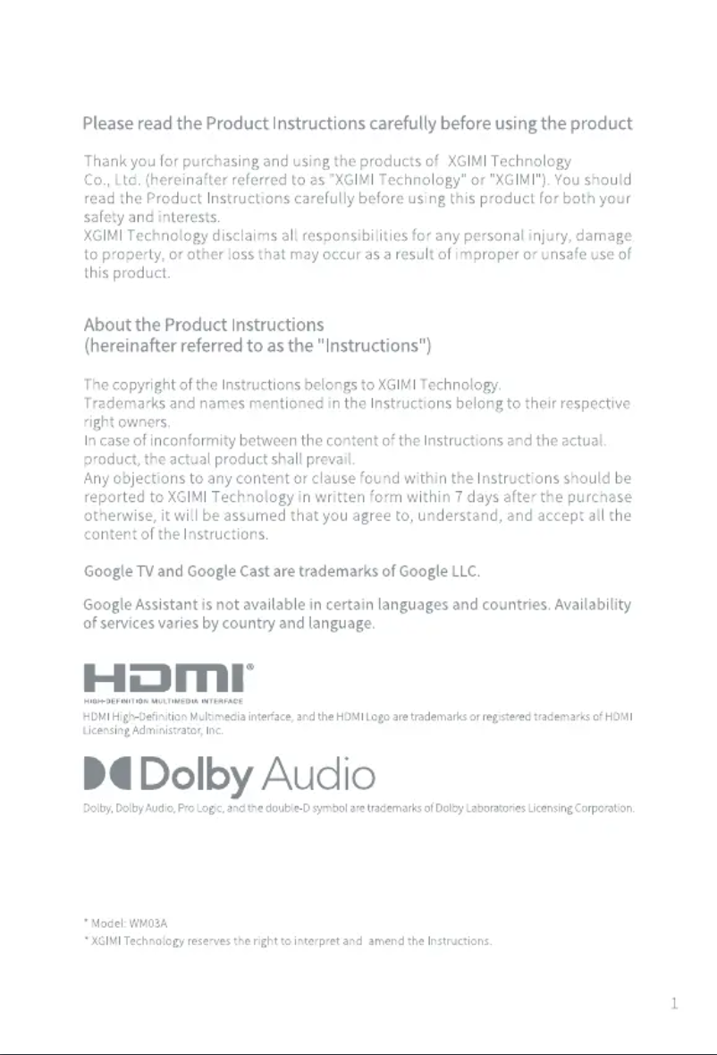 Page n°1 - Manuel utilisateur XGIMI Halo+ 2.0