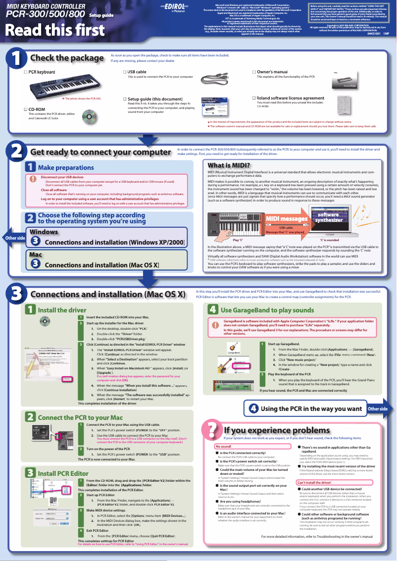 Page 1 de la notice Guide de démarrage rapide Roland PCR-800