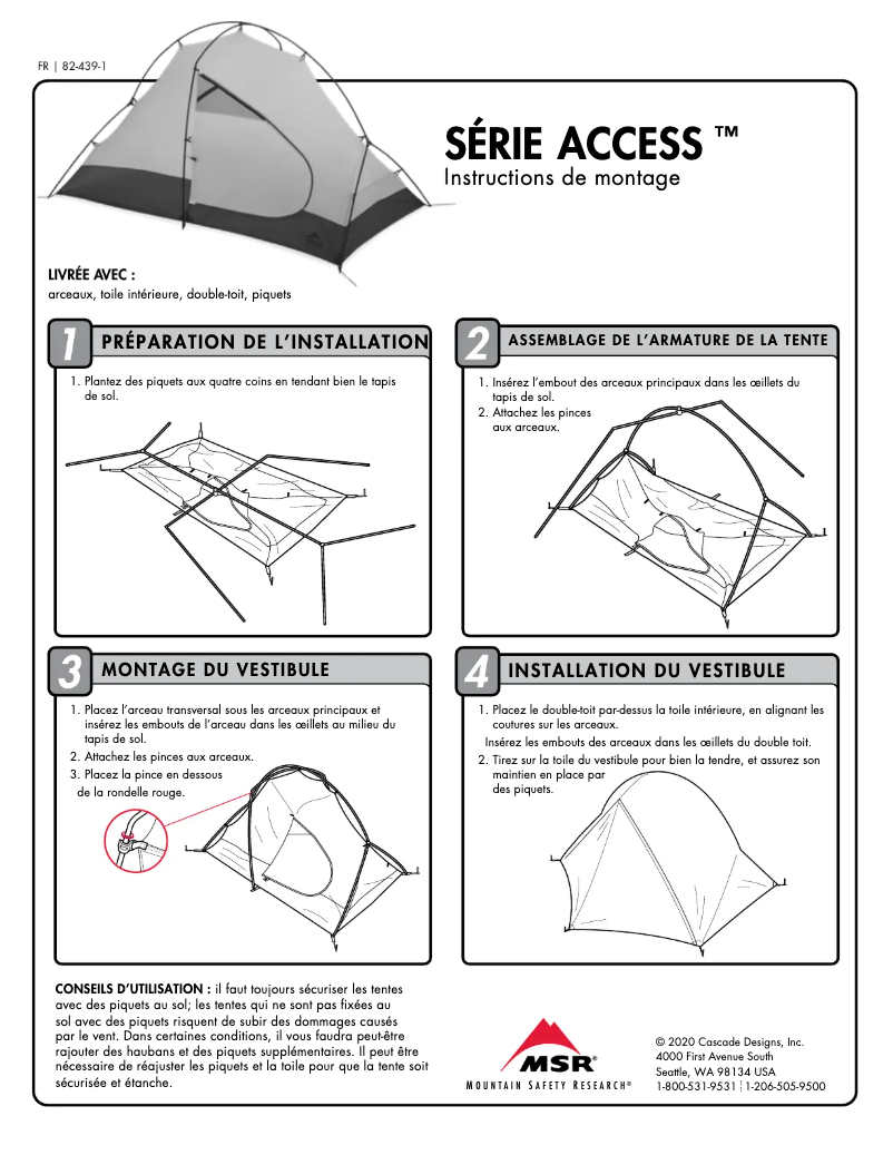 Page 1 de la notice Instructions / montage MSR Access 3