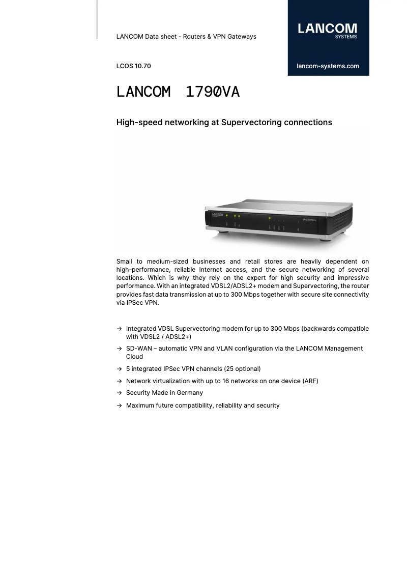 Página 1 del manual Ficha técnica Lancom 1790VA