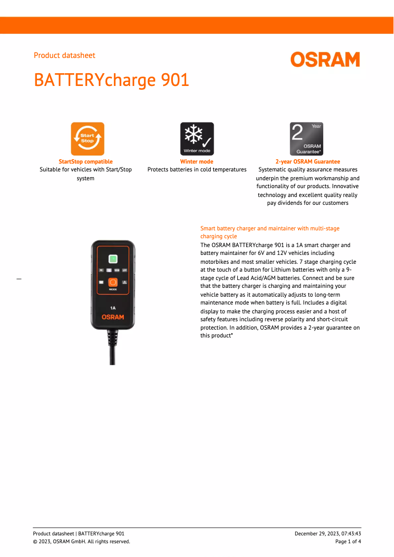 Image de la première page du manuel de l'appareil BATTERYcharge 901