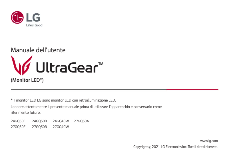 Image de la première page du manuel de l'appareil UltraGear 27GQ50A