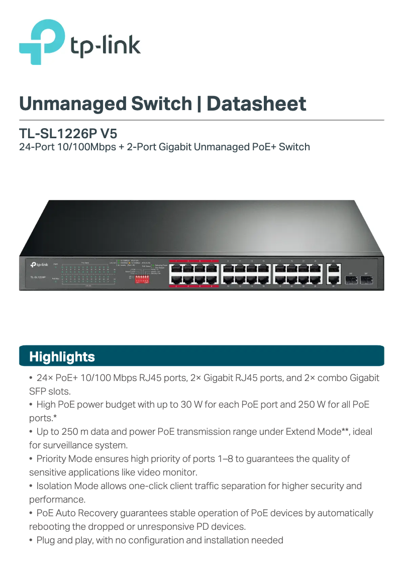 Page n°1 - Fiche technique TP-Link TL-SL1226P