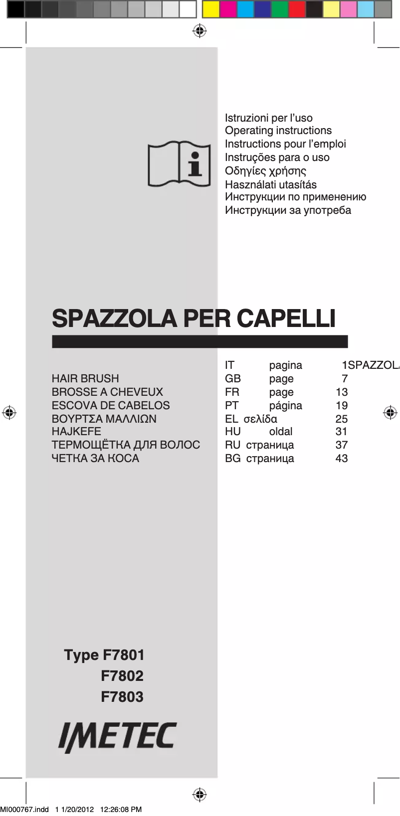 Page 1 de la notice Manuel utilisateur Imetec F7801