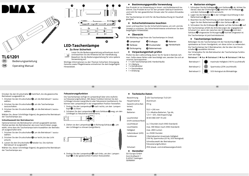 Page n°1 - Manuel utilisateur DMAX TLG1201