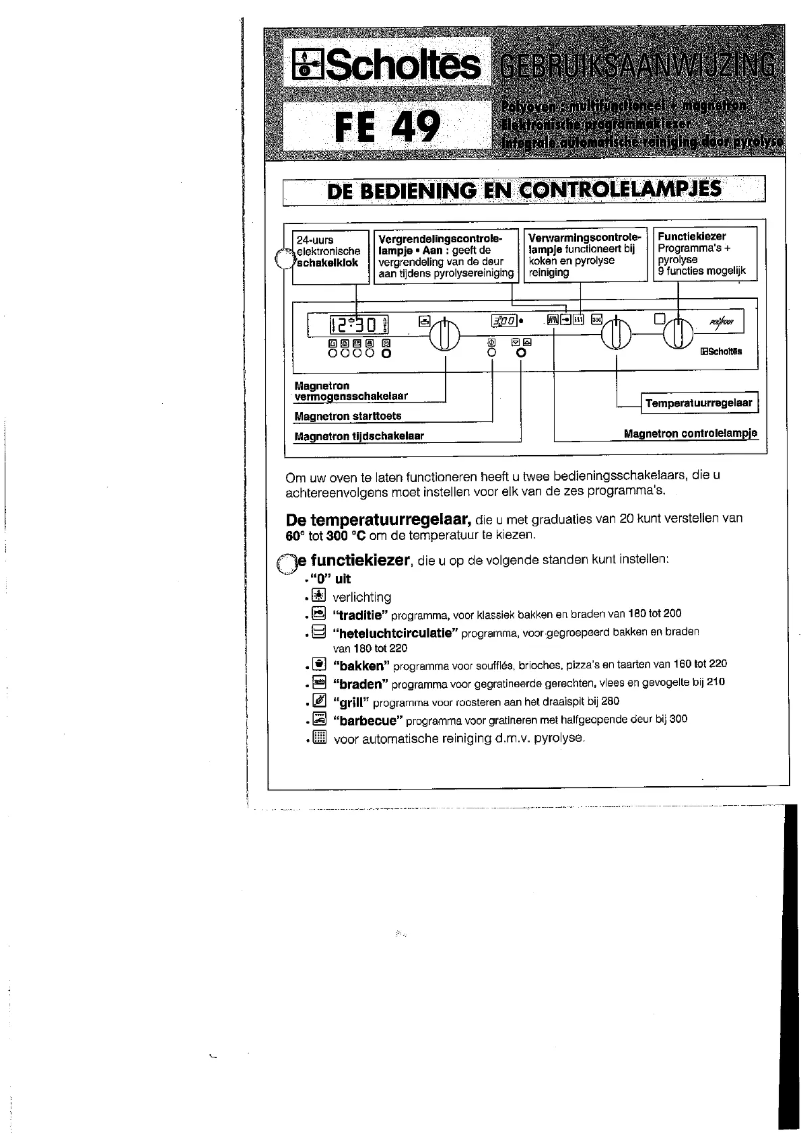 Page 1 of the manual User Manual Scholtès FE 49