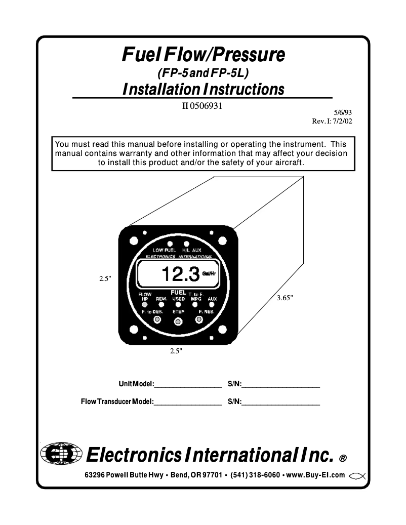 Page n°1 - Manuel utilisateur Electronics International FP-5L/FT-60