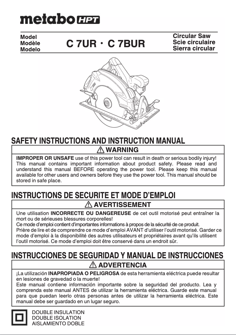 Page 1 de la notice Manuel utilisateur Metabo C 7UR