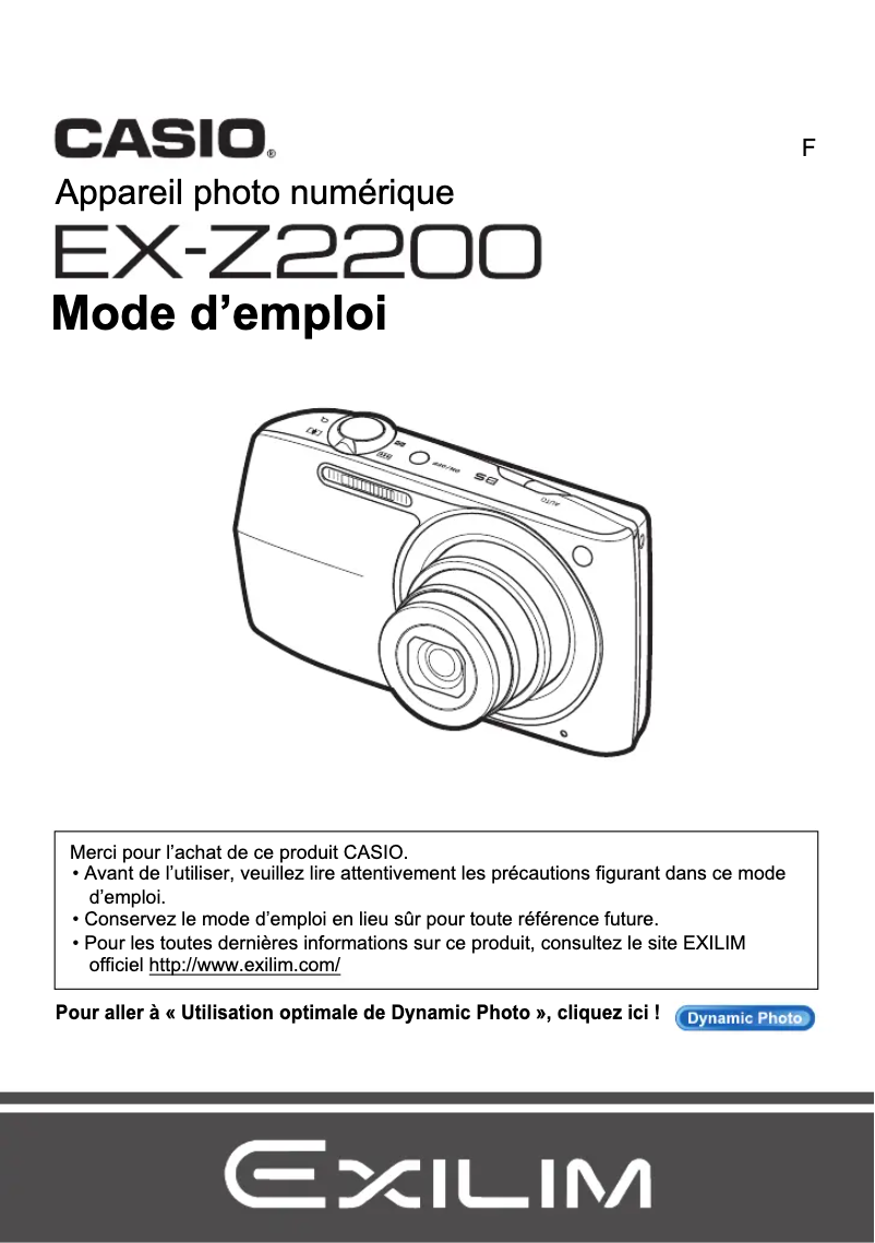Image de la première page du manuel de l'appareil Exilim EX-Z2200