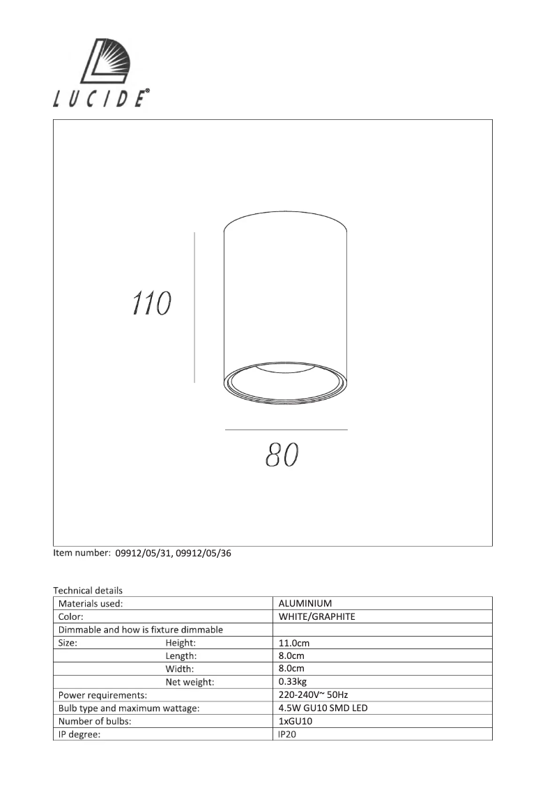 Page n°1 - Manuel utilisateur Lucide Bentoo 09912/05/36