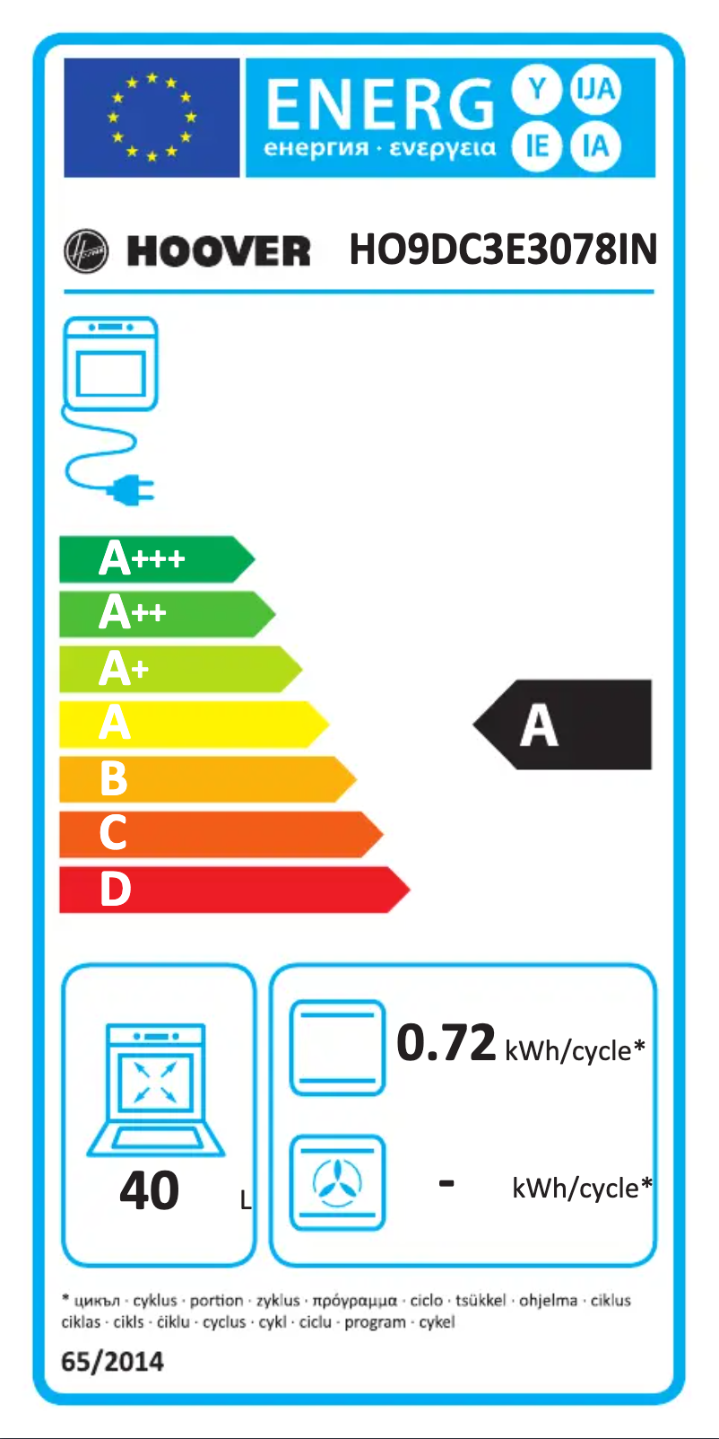 Página 1 del manual Etiqueta energética Hoover H-OVEN 300 HO9DC3E3078IN