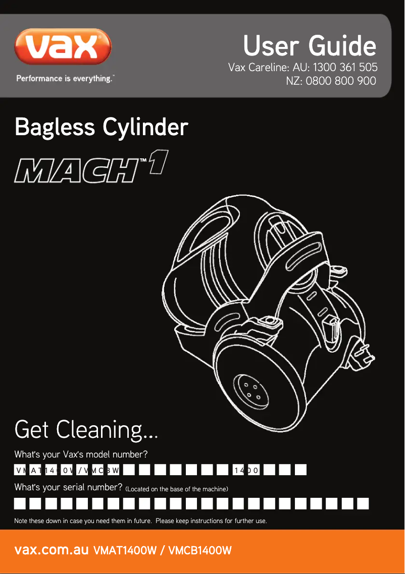 Page n°1 - Manuel utilisateur Vax Mach 1 VMAT1400W