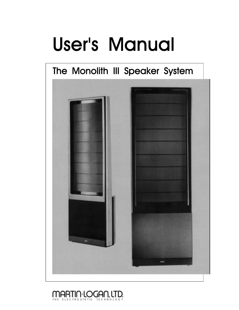 Page 1 de la notice Manuel utilisateur Martin Logan Monolith III