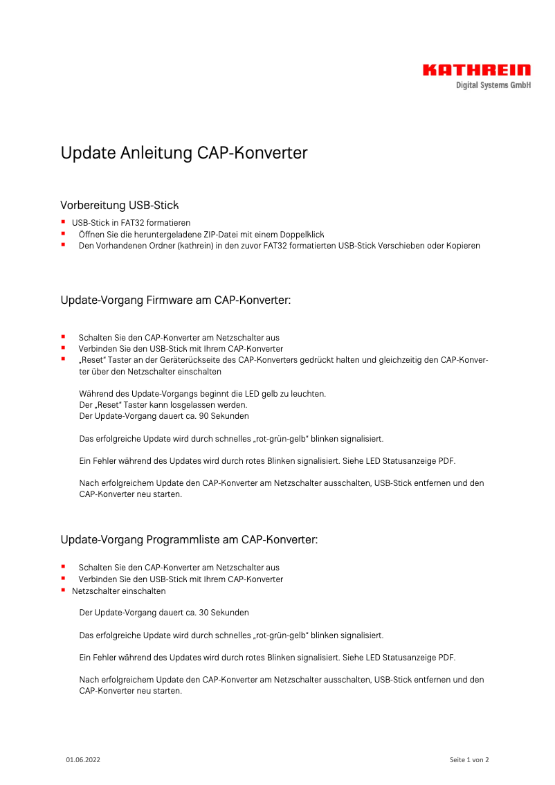 Page 1 of the manual Technical Sheet Kathrein CAP Converter V2