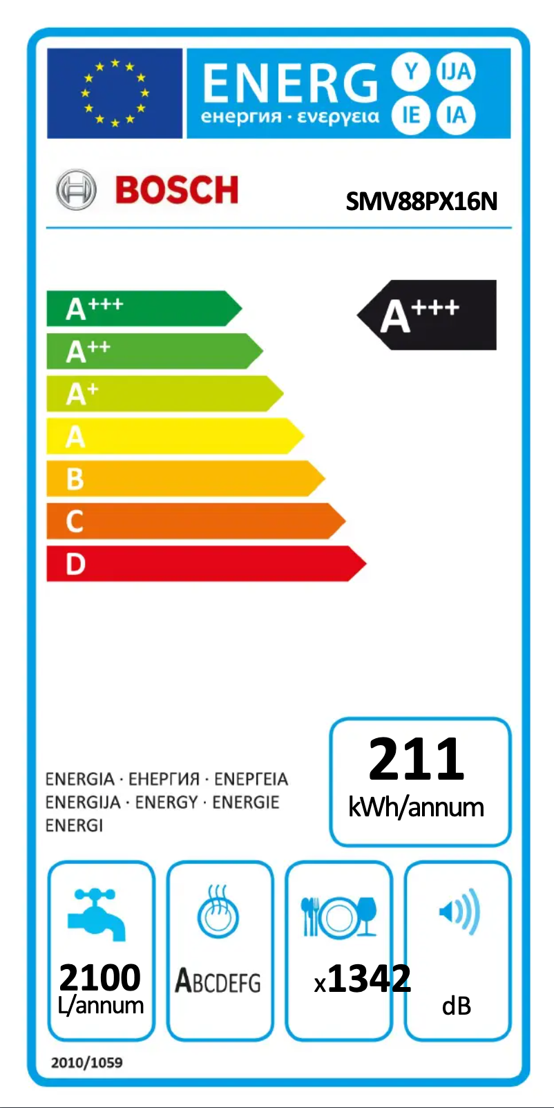 Page n°1 - Label énergétique Bosch SMV88PX16N