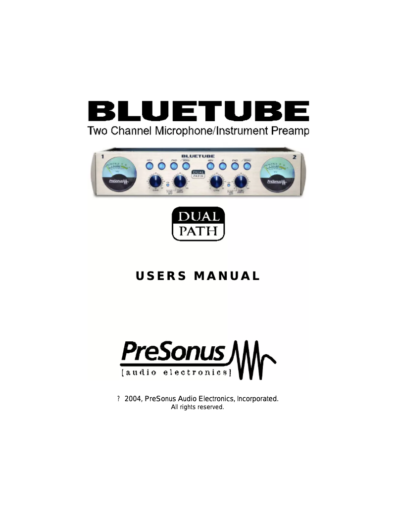 Page 1 de la notice Manuel utilisateur PreSonus BlueTube DP