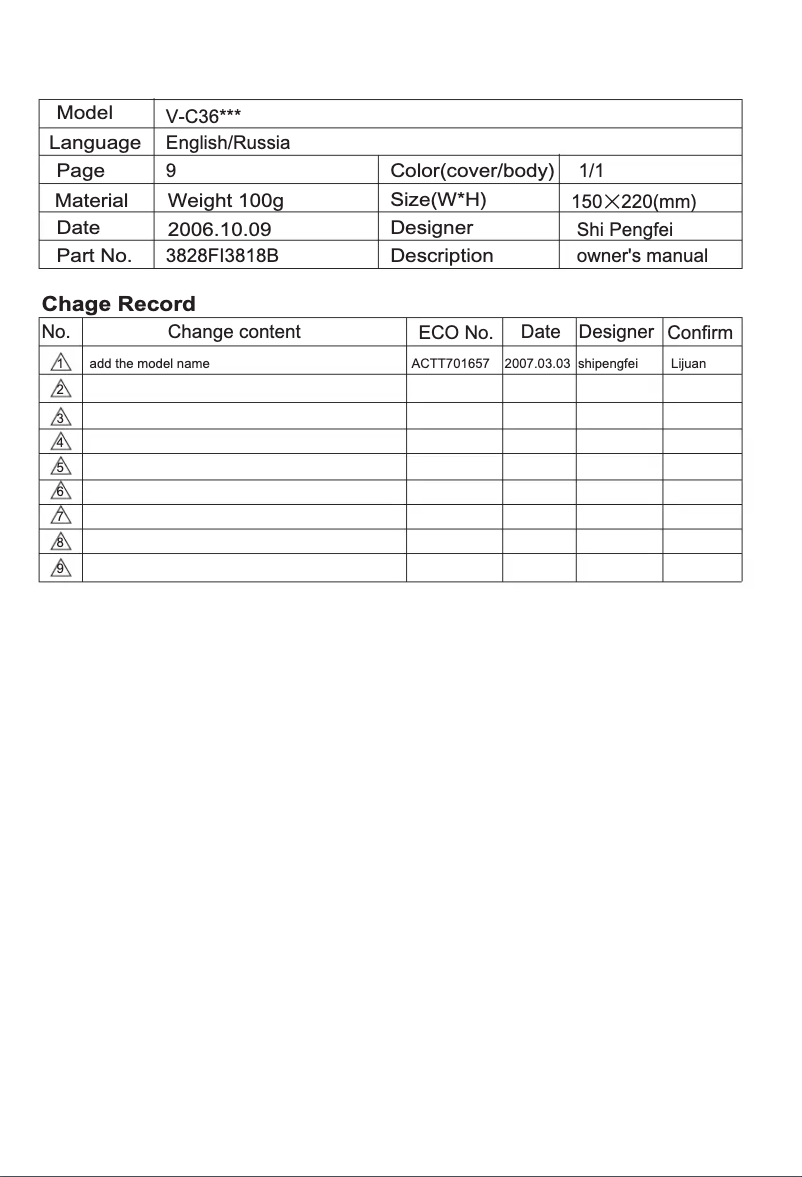 Page n°1 - Manuel utilisateur LG V-C3644HT