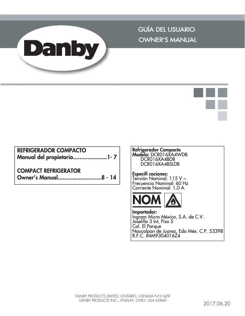 Page n°1 - Manuel utilisateur Danby DCR016XA4WDB