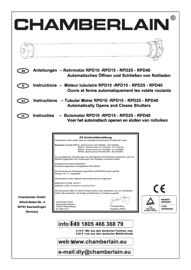 Page n°1 - Manuel utilisateur Chamberlain RPD15