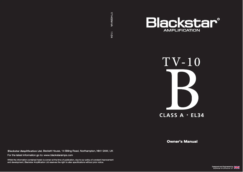 Page 1 de la notice Manuel utilisateur Blackstar TV-10 B