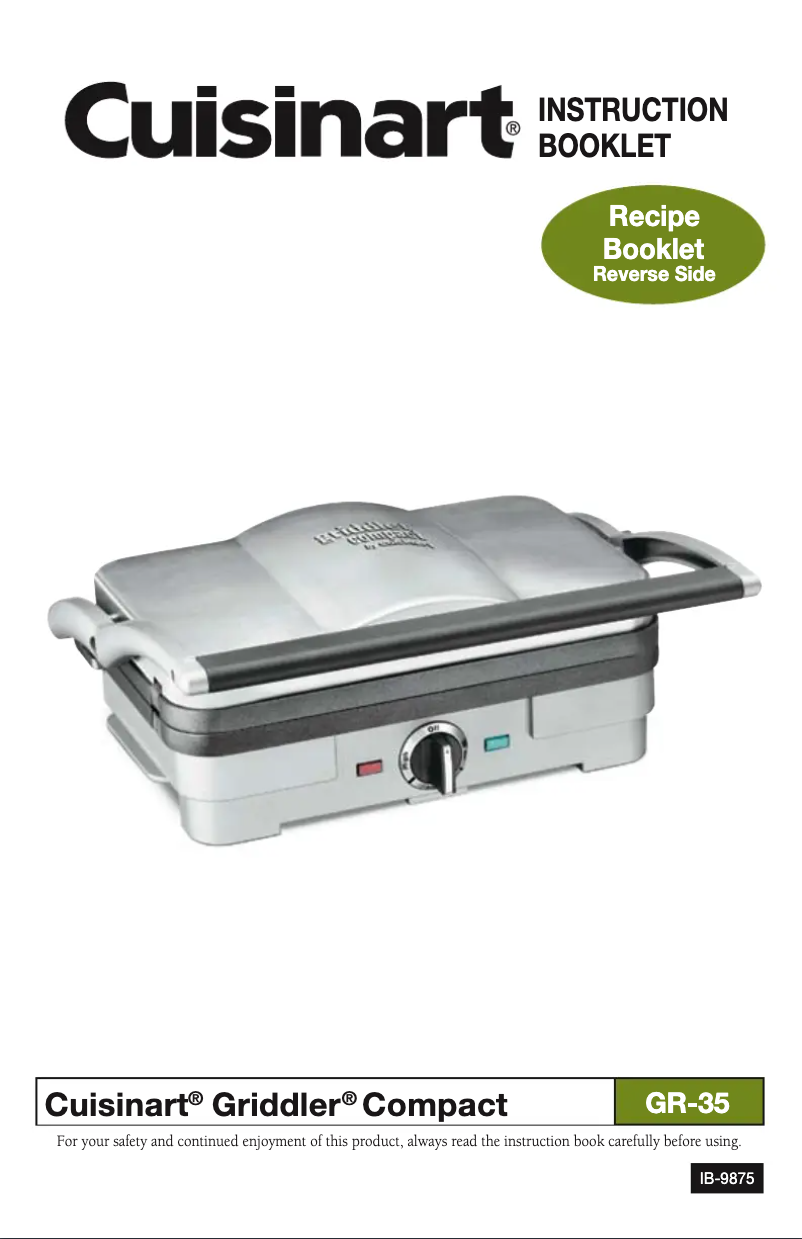 Page 1 de la notice Manuel utilisateur Cuisinart Griddler Compact GR-35