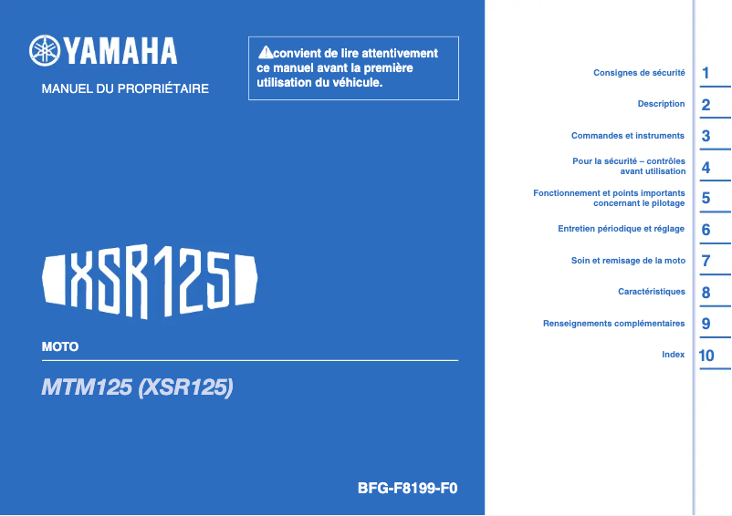 First page image of the manual for XSR125 (2021)