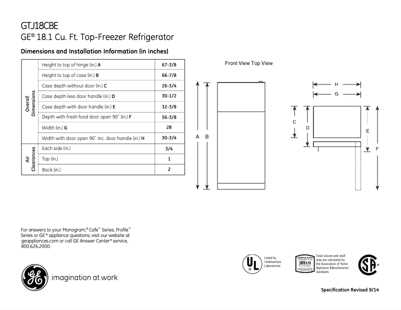 Image de la première page du manuel de l'appareil GTJ18CBESA