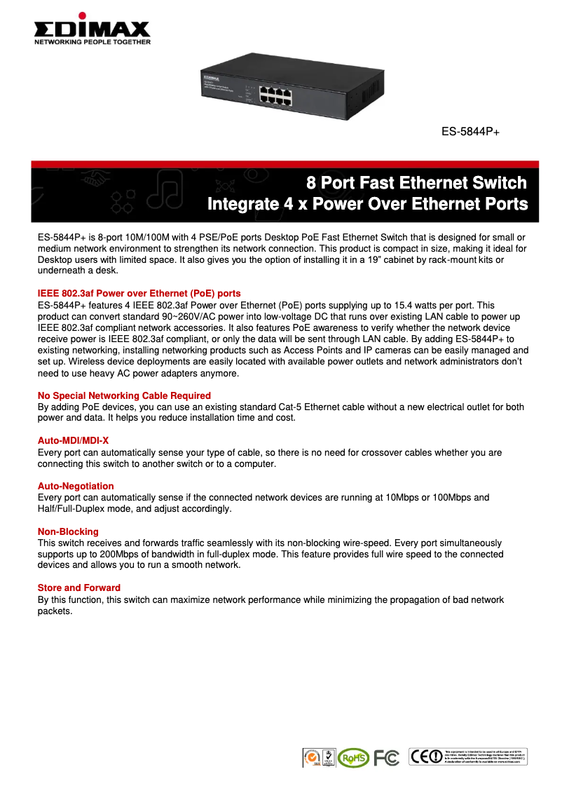 Página 1 del manual Ficha técnica Edimax ES-5844P