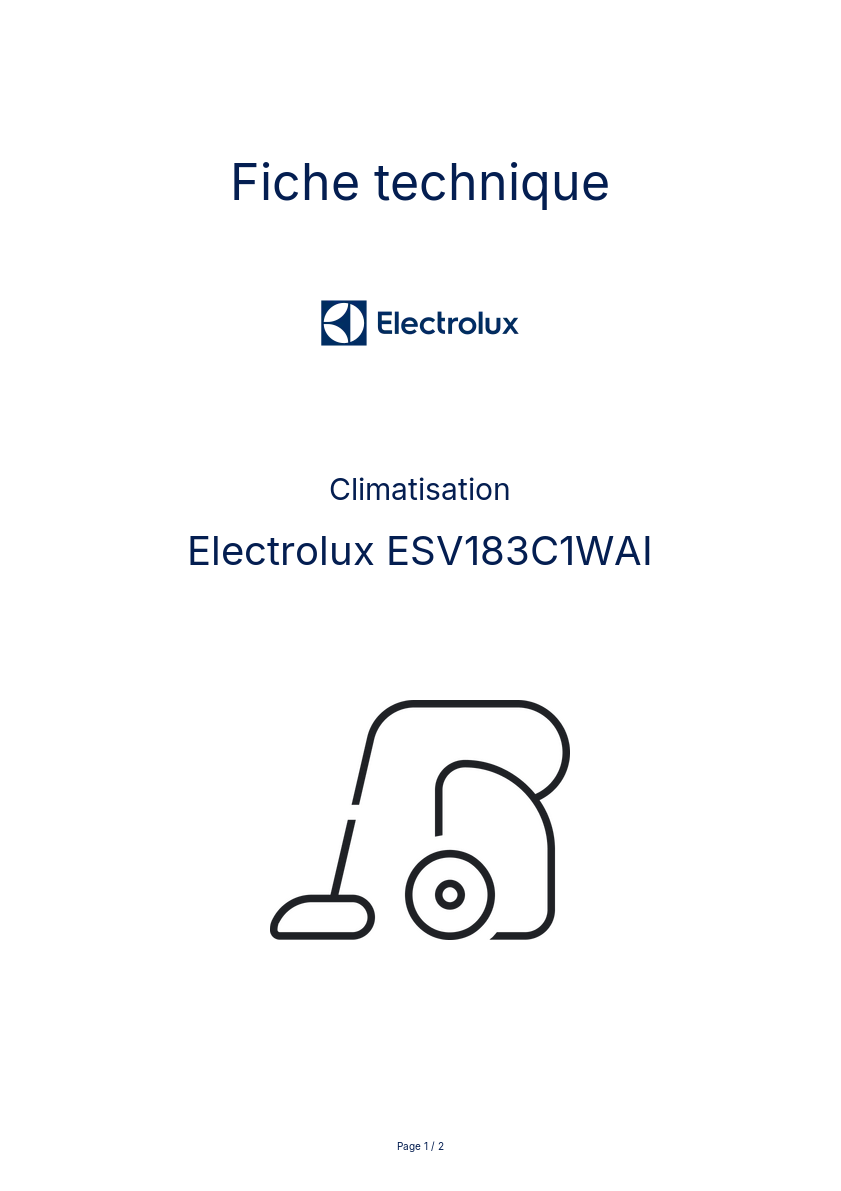 Page n°1 - Fiche technique Electrolux ESV183C1WAI