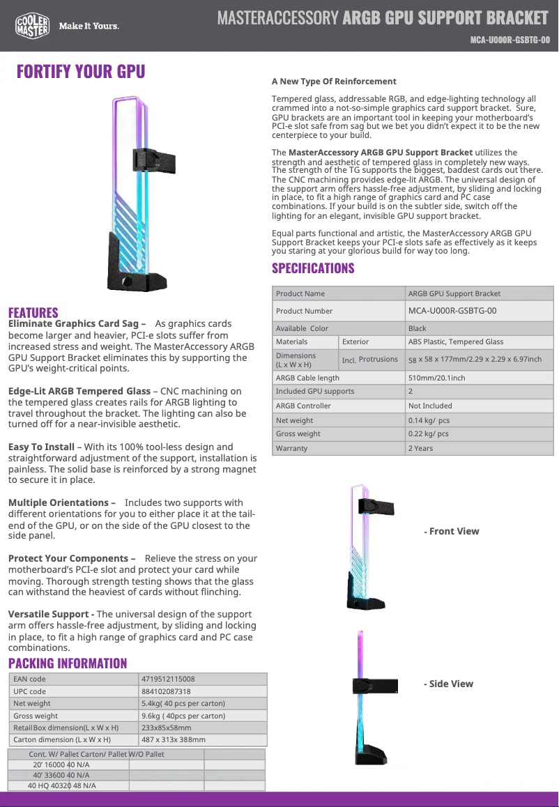 Image de la première page du manuel de l'appareil ARGB GPU Support Bracket