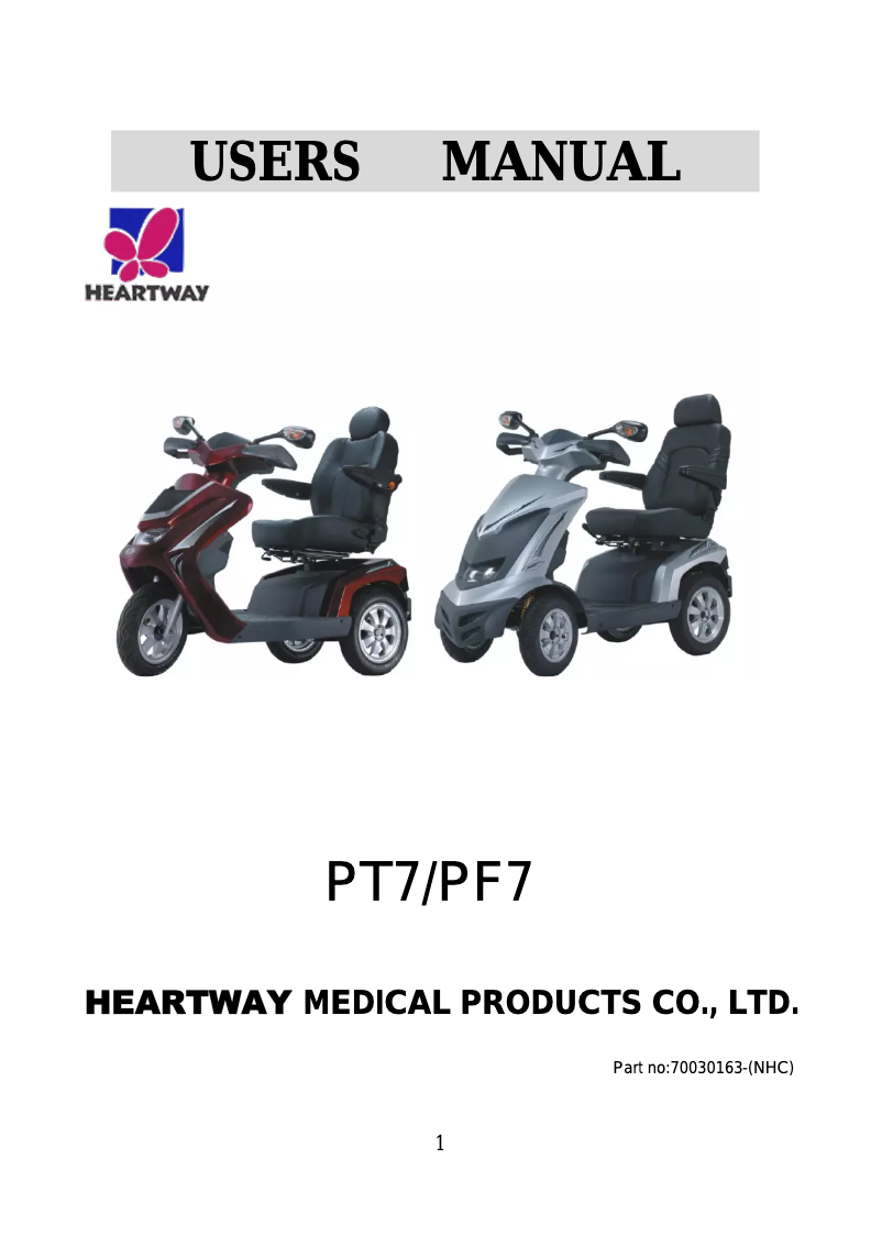 Page 1 de la notice Manuel utilisateur Heartway PF7